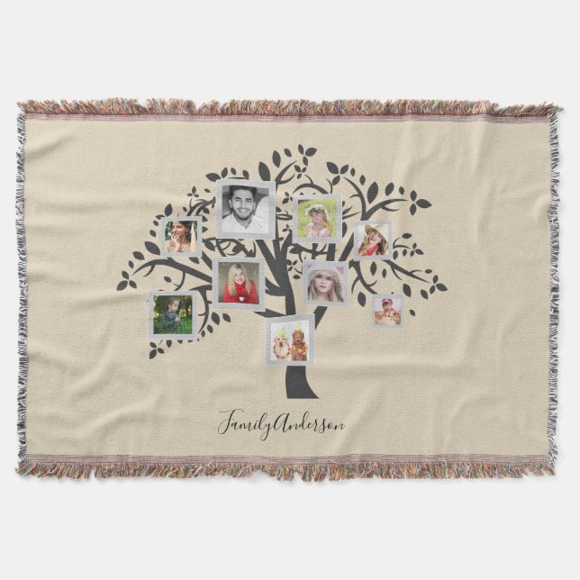 Photo Collage Family Tree Template Personalised Throw Blanket (Front)