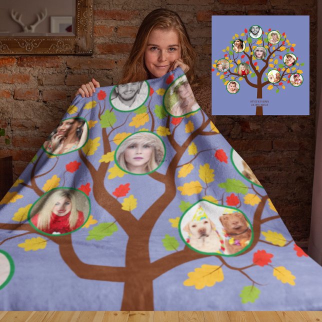 Photo Collage Family Tree Template Personalized Fleece Blanket (Creator Uploaded)