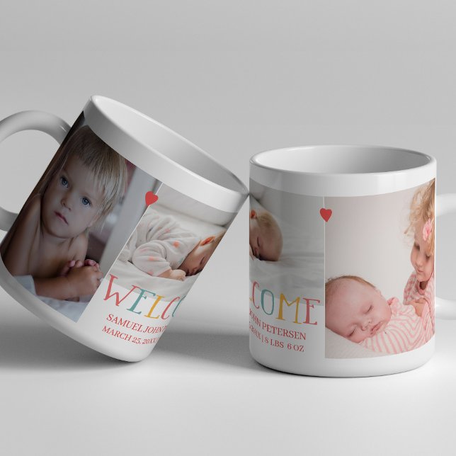 Photo collage family welcome newborn baby coffee mug (Creator Uploaded)