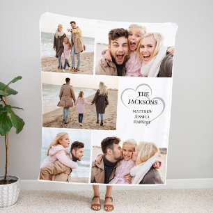Photo Collage Family with Names Fleece Blanket