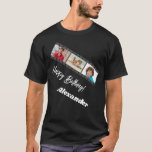 Photo collage film name birthday guy black T-Shirt<br><div class="desc">For a black/dark coloured t-shirt. Personalise and add a name and 3 photos inside the film roll frame. White text.</div>