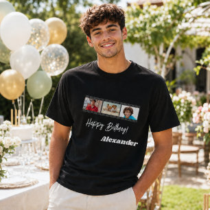 Photo collage film name birthday guy black T-Shirt