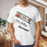 Photo collage film name birthday guy T-Shirt<br><div class="desc">For a white/light coloured t-shirt. Personalise and add a name and 3 photos inside the film roll frame. Black text.</div>