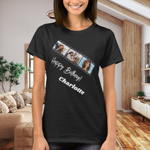 Photo collage film name birthday woman black T-Shirt
