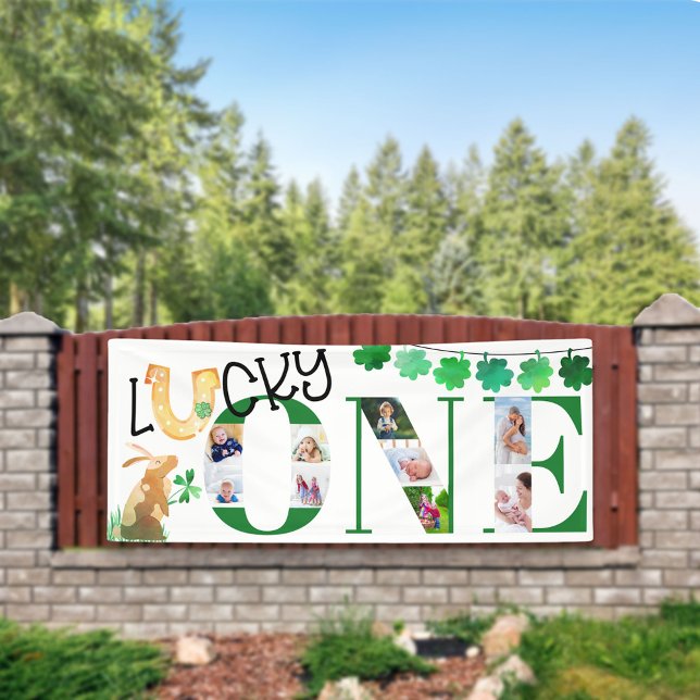 Photo Collage First Birthday Lucky One Party Banner (Creator Uploaded)