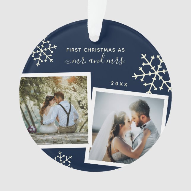 Photo Collage First Christmas Mr Mrs Monogrammed Ornament (Front)