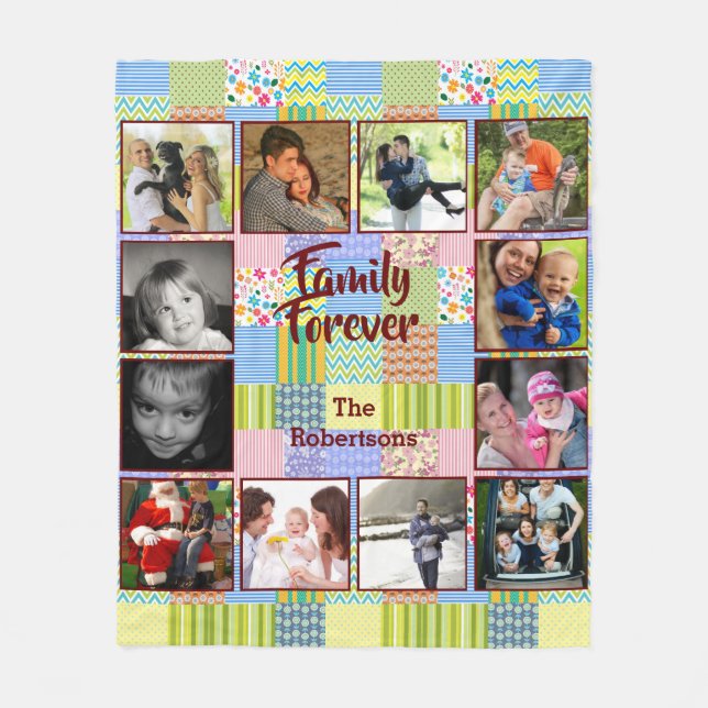 Photo Collage Fleece Blanket - Light Patchwork (Front)