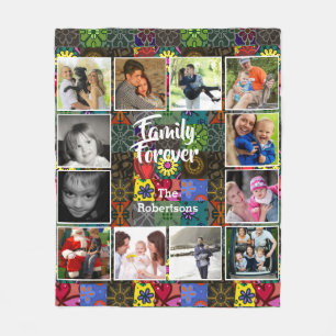 Photo Collage Fleece Blanket - Patchwork Pattern