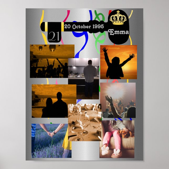 Photo Collage For 21st Birthday Party Poster (Front)
