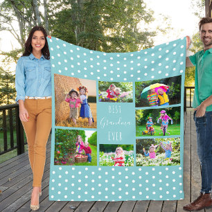 Photo Collage for Best Grandma Ever Sky Blue Fleece Blanket
