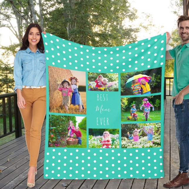 Photo Collage for Best Mum Ever Turquoise Green Fleece Blanket (Creator Uploaded)