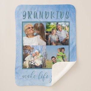 Photo Collage for Grandparents Blue Sherpa Blanket