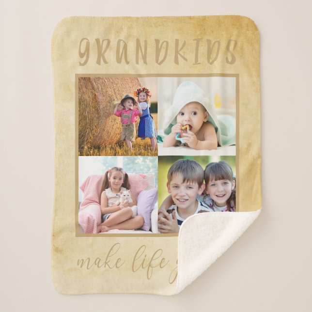 Photo Collage for Grandparents Rustic Cream Sherpa Blanket (Front)