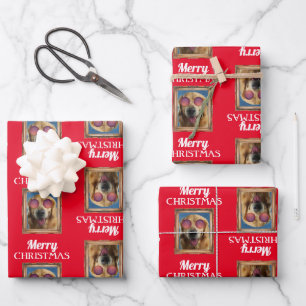 Photo Collage Frame Dogs Pets Family Christmas Wrapping Paper Sheet