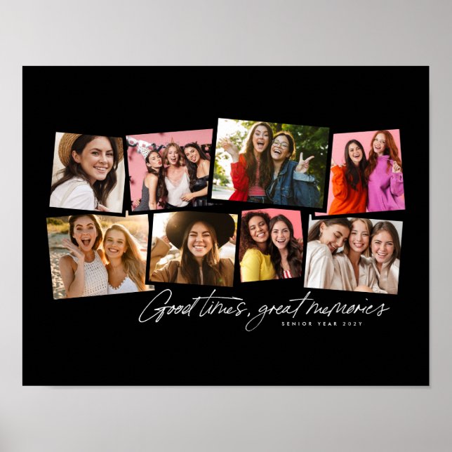 Photo collage fun personalised black white memory poster (Front)