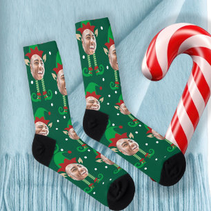 Photo Collage Funny Face Christmas Elf Socks