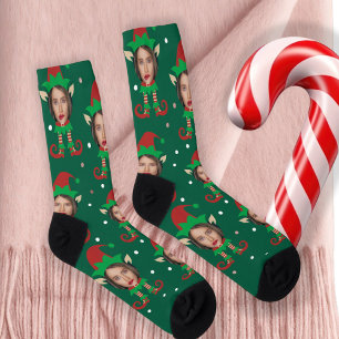 Photo Collage Funny Face Christmas Elf Socks