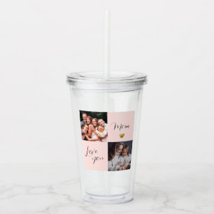 Photo collage gift "Love you Mum" pink Acrylic Tumbler