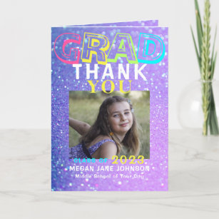 Photo collage girly middle school graduation thank you card