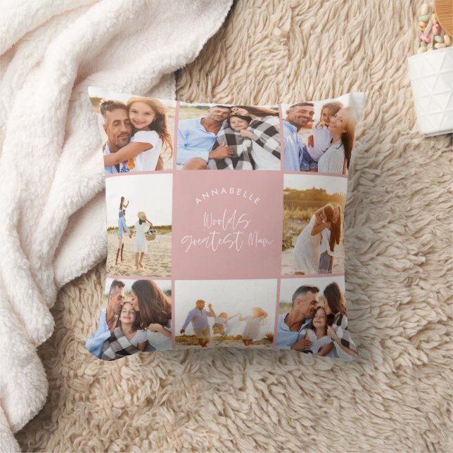 Photo collage girly pink girly modern mothers day cushion (Blanket)