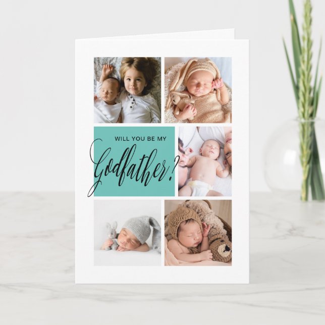 Photo Collage Godfather Proposal Card (Front)