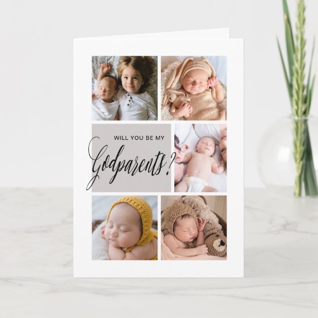 Photo Collage Godparents Proposal Card (Front)
