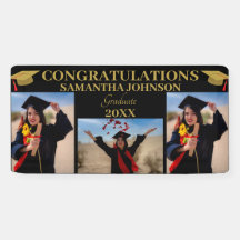 Photo Collage Gold Text Graduate Black Banner