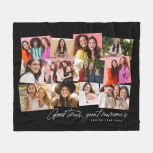 Photo collage good times great memories black fleece blanket