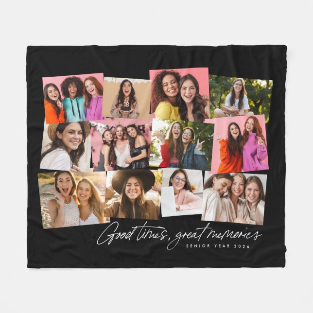 Photo collage good times great memories black fleece blanket (Front (Horizontal))