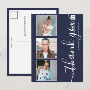 Photo Collage Graduation 2022 Thank You Navy Blue Postcard