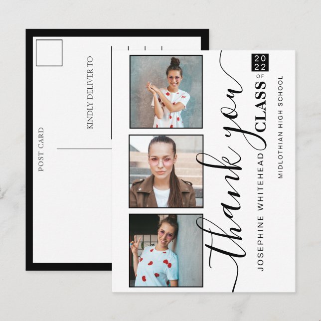 Photo Collage Graduation 2022 Thank You White Postcard (Front/Back)