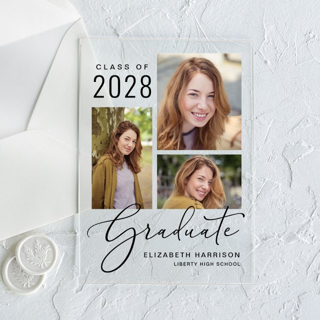 Photo Collage Graduation Acrylic Announcement (An elegant photo collage acrylic graduation announcement to celebrate the graduate's achievements)