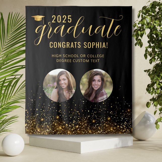 Photo Collage Graduation Booth Gold Backdrop  Tapestry (Creator Uploaded)