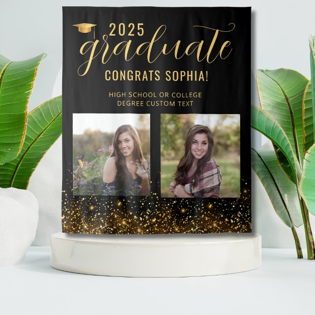 Photo Collage Graduation Booth Gold Backdrop  Tapestry (Creator Uploaded)