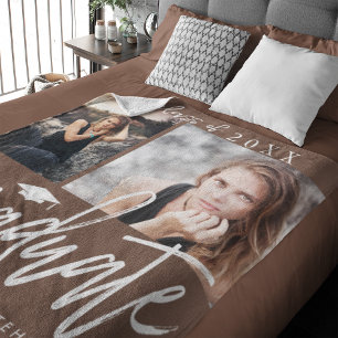 Photo Collage Graduation Fleece Blanket Tan