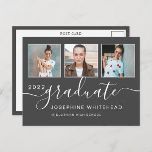 Photo Collage Graduation Minimal Dark Grey Postcard