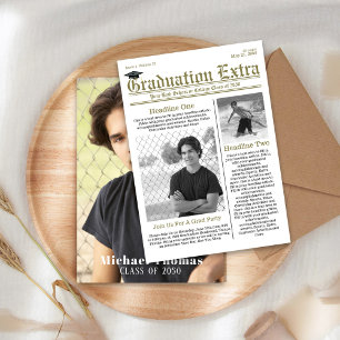 Photo Collage Graduation Modern Gold Typography Invitation