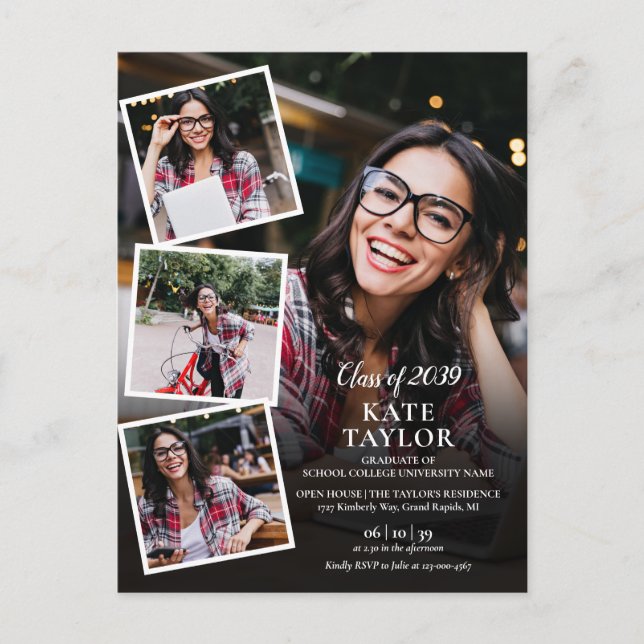 Photo Collage Graduation Party Invitation Postcard (Front)