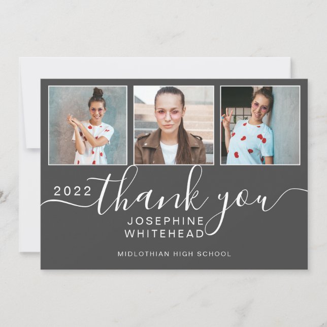 Photo Collage Graduation Thank You 2022 Dark Grey Card (Front)