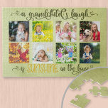 Photo Collage & Grandchild Saying for Grandparents Jigsaw Puzzle<br><div class="desc">Create your own photo jigsaw puzzle for your grandparents. The template is set up ready for you to add eight of your favourite photos of the grandchildren. The photos are displayed in square format and framed with a lovely quote. The saying reads "a grandchild's laugh is sunshine in the house"....</div>