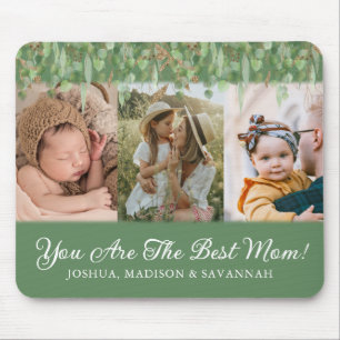 Photo Collage Green and Gold Best Mum Mouse Mat