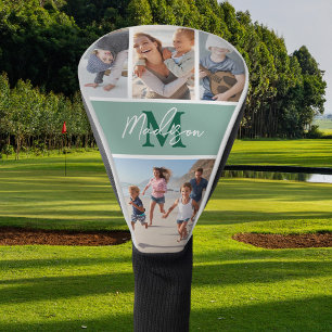 Photo Collage Green Monogram Golf Head Cover