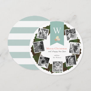 Photo Collage Greenery Wreath White Holiday Card