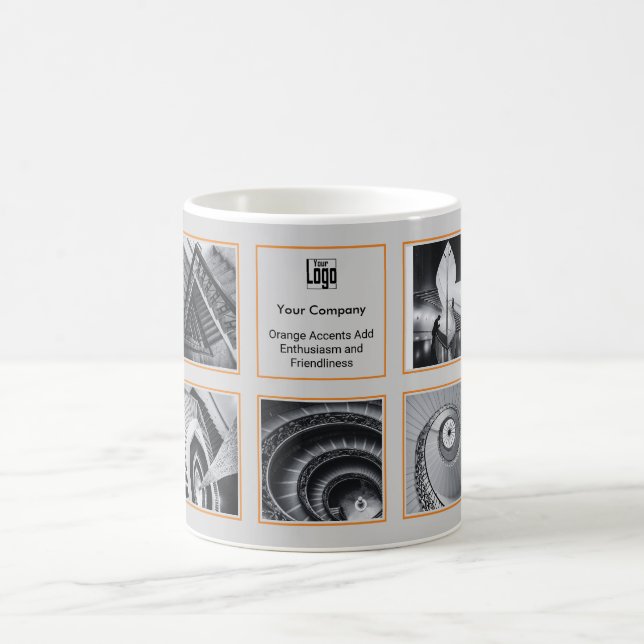 Photo Collage Grey Orange Small Business Coffee Mug (Center)