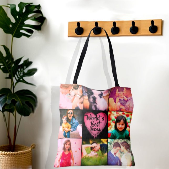 Photo collage grid heart monogram  tote bag (Personalized photo collage and heart monogram to add custom text, tote bag.)