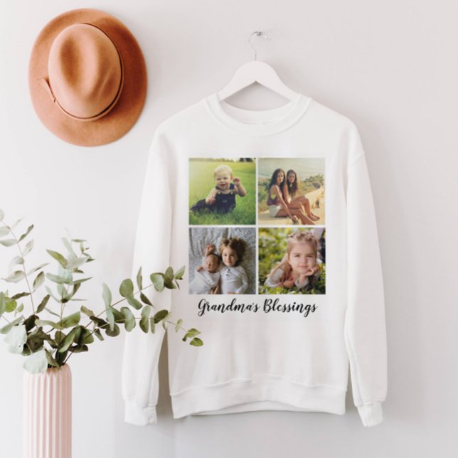 Photo Collage Grid with your  Custom Text Sweatshirt (Creator Uploaded)
