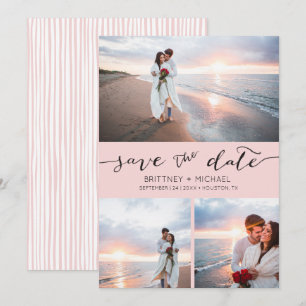 Photo Collage Handwritten Blush Pink Save the Date Announcement