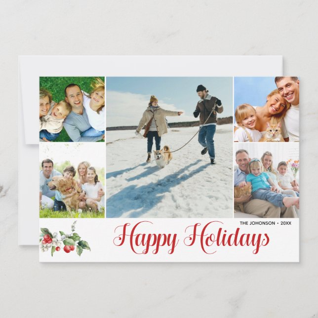 Photo Collage Handwritten Happy Holidays Invitation (Front)