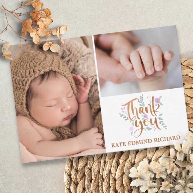 Photo Collage Handwritten New Born Baby Shower Thank You Card (Creator Uploaded)