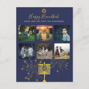 Photo Collage Hanukkah Postcards Modern Sparklers